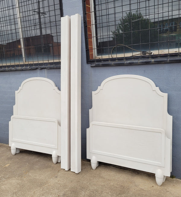 Two attractive vintage French chalk painted king single Art Deco beds. They have been sourced from France and are in good original condition.