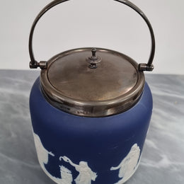 Wedgwood Blue Adam's Jasperware Biscuit Barrel