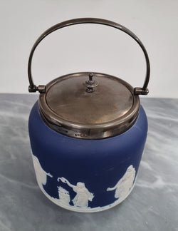 Wedgwood Blue Adam's Jasperware Biscuit Barrel | Antique & Vintage | Moonee Ponds Antiques | Australia Wide Delivery