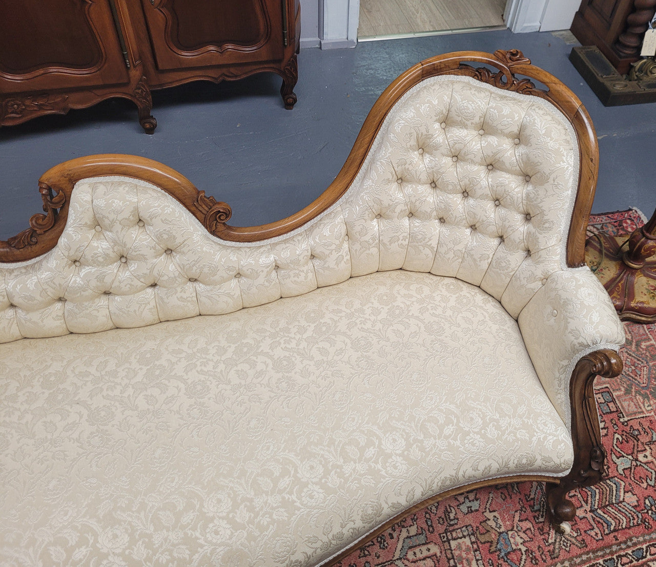 Upholstered Victorian Walnut Double Ended Chaise Lounge | Antique & Vintage | Moonee Ponds Antiques | Australia Wide Delivery