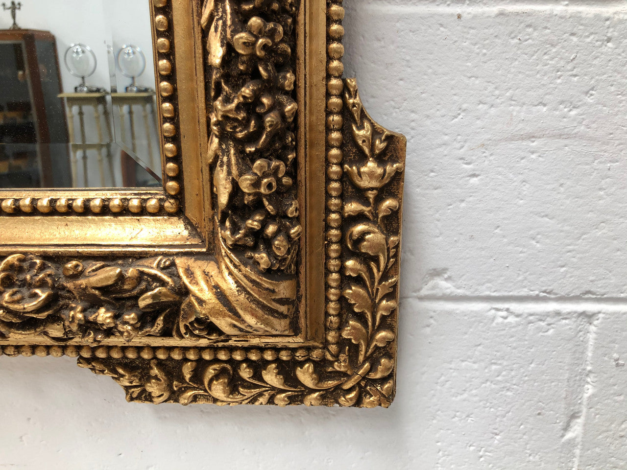 Antique French 19th Century Gilt & Floral Wall/Mantle Mirror