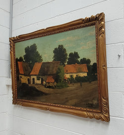 French Oil On Canvas Of Farmhouse Scene in Art Deco Frame | Antique & Vintage | Moonee Ponds Antiques | Australia Wide Delivery