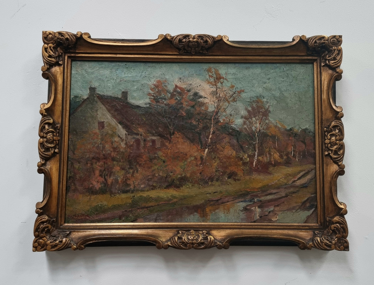 Lovely Framed Cottage Country Scene Painting | Antique & Vintage | Moonee Ponds Antiques | Australia Wide Delivery