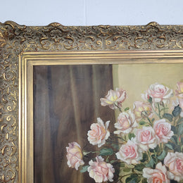 Delightful Gilt Framed signed oil on Canvas. Depicting bowl of Roses. In good original condition.
