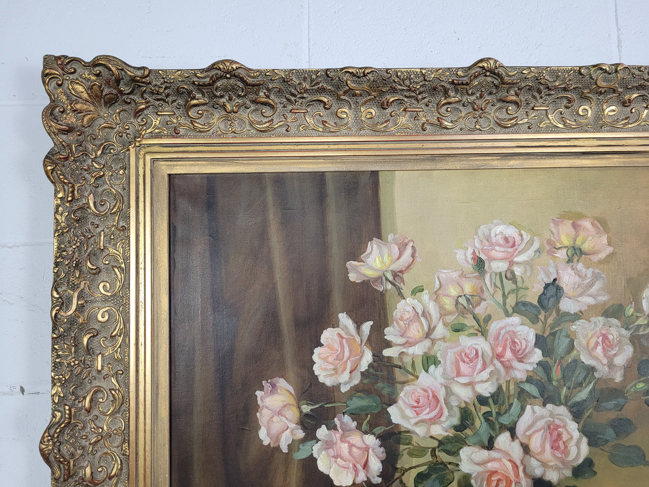Delightful Gilt Framed signed oil on Canvas. Depicting bowl of Roses. In good original condition.