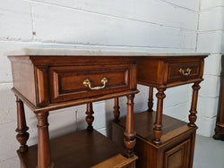 Pair of French Oak Marble Top Open Shelf Bedside Cabinets | Antique & Vintage | Moonee Ponds Antiques | Australia Wide Delivery