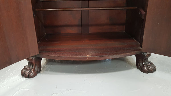 Antique Flame Mahogany Claw Foot Shoe Cupboard