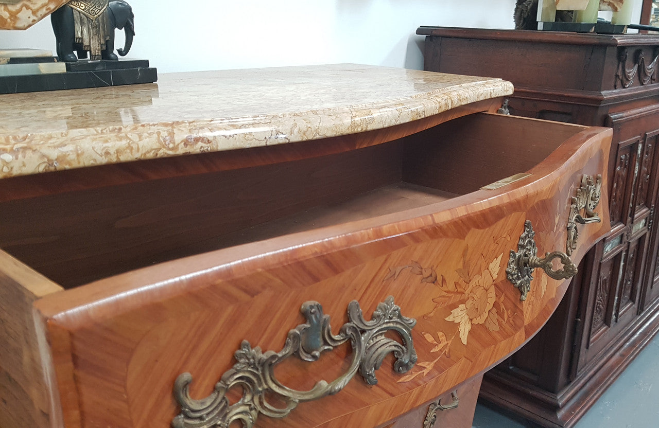 Three Drawer French Marquetry Inlaid Commode | Antique & Vintage | Moonee Ponds Antiques | Australia Wide Delivery