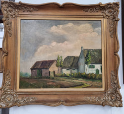 French Signed Oil On Canvas Depicting Farmhouse Lovely Gilt Frame | Antique & Vintage | Moonee Ponds Antiques | Australia Wide Delivery