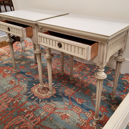 Pair Vintage French Louis 16th style single drawer bedside with original paint. They have been sourced from France and are in good original condition.