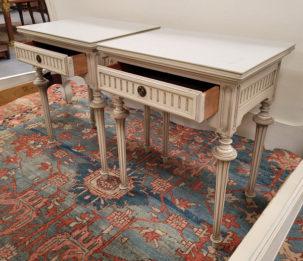 Pair Vintage French Louis 16th style single drawer bedside with original paint. They have been sourced from France and are in good original condition.