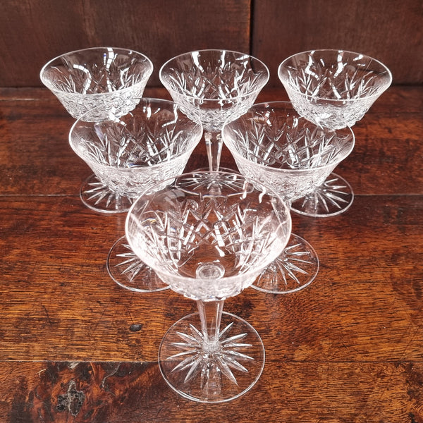 Lovely set of six crystal sweet glasses. In good original condition.