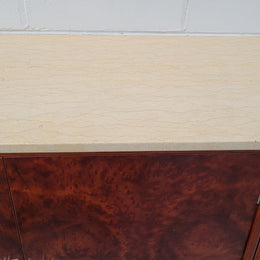 Beautiful Bespoke Art Deco style Walnut and Mahogany marble top buffet. In good original detailed condition.