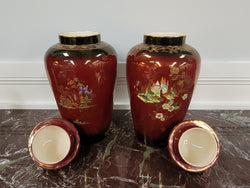 Matched Pair of Very Large Crown Devon Hand Painted Ruby Lustre Vases | Antique & Vintage | Moonee Ponds Antiques | Australia Wide Delivery
