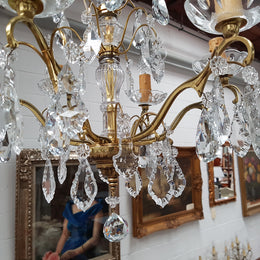 French Brass & Crystal Six Arm Candle Light Chandelier