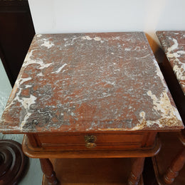 Pair of French Oak Marble Top Bedside Cabinets