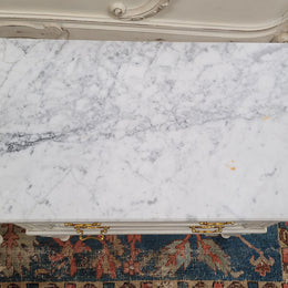 Attractive pair of Vintage French Louis 16th style two drawer marble topped bedsides. They have been sourced from France and are in good original condition.