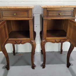 French Oak Louis 15th Style Marble Top Bedside Cabinets