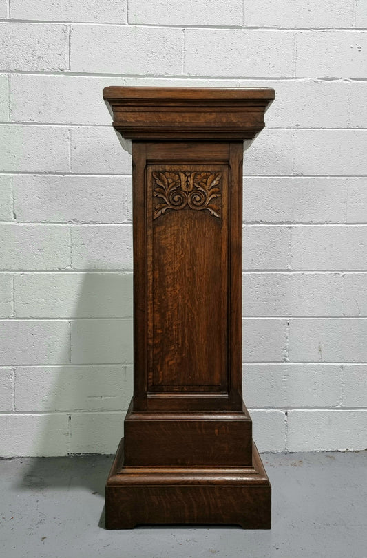 French Oak Henry II Style Pedestal with Carving to Trunk