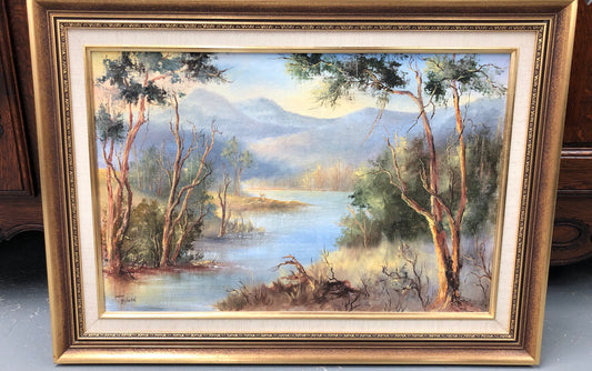 Lovely framed oil on board of "Australian bush scene" in good original condition.