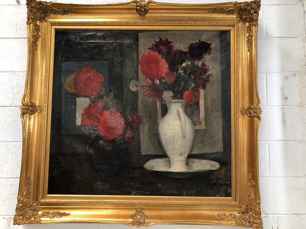 A very striking large Dutch signed oil on canvas painting. It has beautiful vibrant colours and has been sourced from France. It is in an original gilt frame and in good condition.