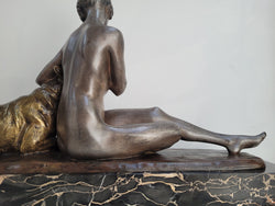 French Art Deco Brozne Statue Of Lady & German Shepard Signed by Louis Riche (1877-1949) | Antique & Vintage | Moonee Ponds Antiques | Australia Wide Delivery