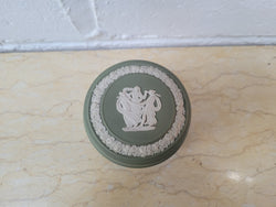 Vintage Classical Design Green Jasper “Wedgwood” Round Lidded Trinket Box | Antique & Vintage | Moonee Ponds Antiques | Australia Wide Delivery