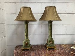 Pair Of French Onyx Lamps With Shades | Antique & Vintage | Moonee Ponds Antiques | Australia Wide Delivery