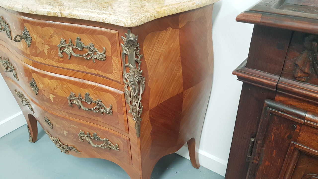 Three Drawer French Marquetry Inlaid Commode | Antique & Vintage | Moonee Ponds Antiques | Australia Wide Delivery