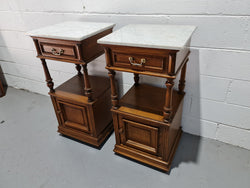 Pair of French Oak Marble Top Open Shelf Bedside Cabinets | Antique & Vintage | Moonee Ponds Antiques | Australia Wide Delivery