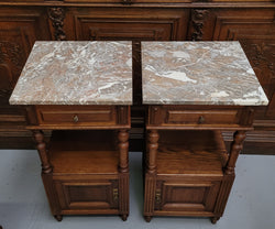 Pair of French Antique Oak Marble Top Bedsides Henry II Style | Antique & Vintage | Moonee Ponds Antiques | Australia Wide Delivery