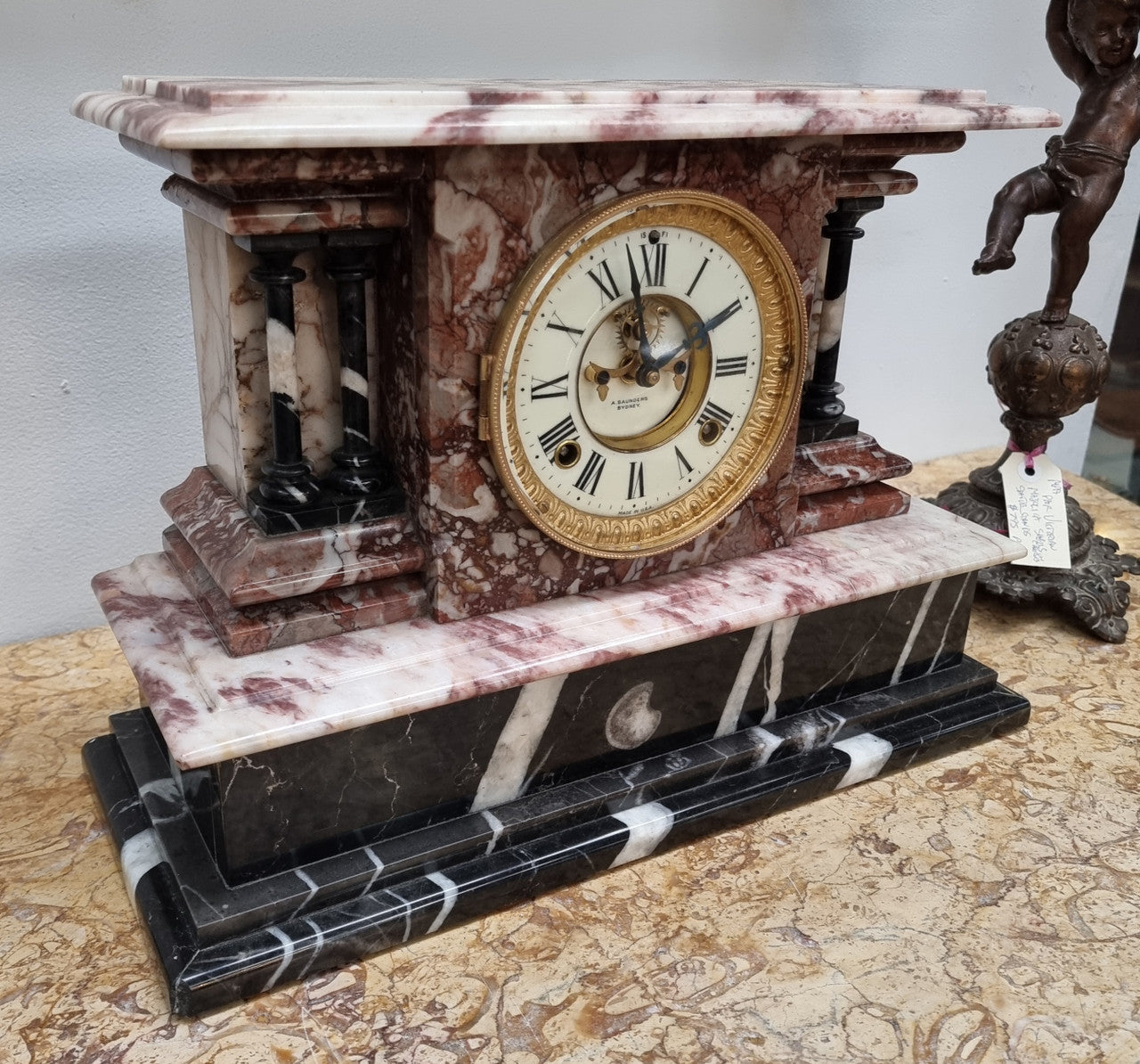 Late Victorian Ansonia Marble Mantle Clock