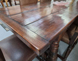 Amazing 3 Meter Dark Oak Farmhouse Dining Table With Set of 10 Leather Chairs | Antique & Vintage | Moonee Ponds Antiques | Australia Wide Delivery