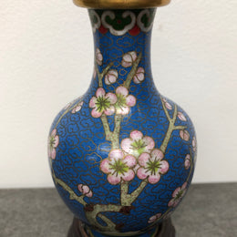 Small Blue Cloisonné Vase On Carved Stand