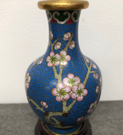 Small Blue Cloisonné Vase On Carved Stand | Antique & Vintage | Moonee Ponds Antiques | Australia Wide Delivery