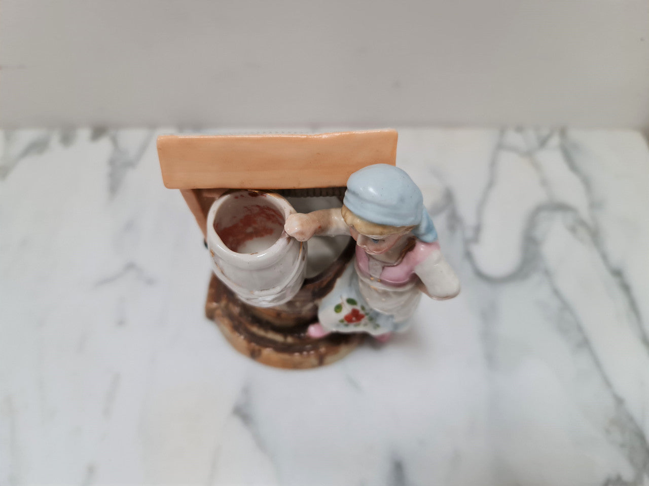 19th Century Wax Match Container & Striker Of Girl At The Well