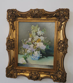 Stunning Gilt Frame With Signed Oil on Canvas Depicting Floral Arrangement in Vase | Antique & Vintage | Moonee Ponds Antiques | Australia Wide Delivery