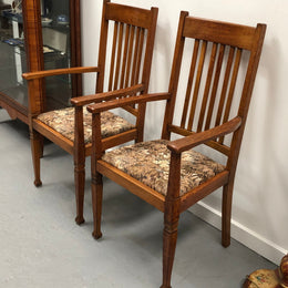 Pair Of Upholstered Arts And Crafts Carver Chairs