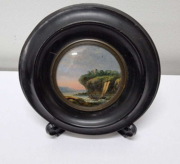 Victorian hand painted miniature sea scene. It is in good original condition and has been sourced locally. Please view photos as they help form part of the description.