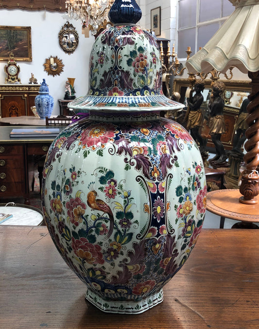 Stunning Large Antique Delft Lidded Vase
