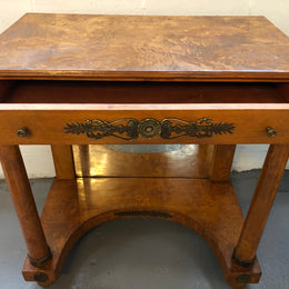 Art Deco Empire Style Console/Desk. It has a mirror underneath and a dawer. It could be used as a console table or as a small desk. In good restored condition.