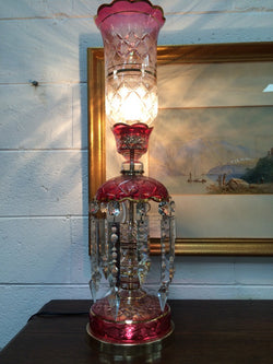 Pair Of Flashed Ruby And Crystal Glass Lustres | Antique & Vintage | Moonee Ponds Antiques | Australia Wide Delivery