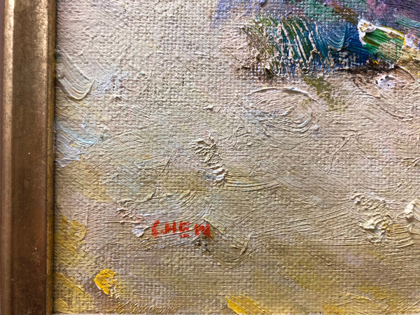 Framed Beach Oil On Board Painting By David Chen
