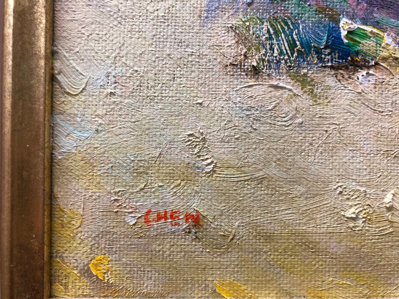 Framed Beach Oil On Board Painting By David Chen