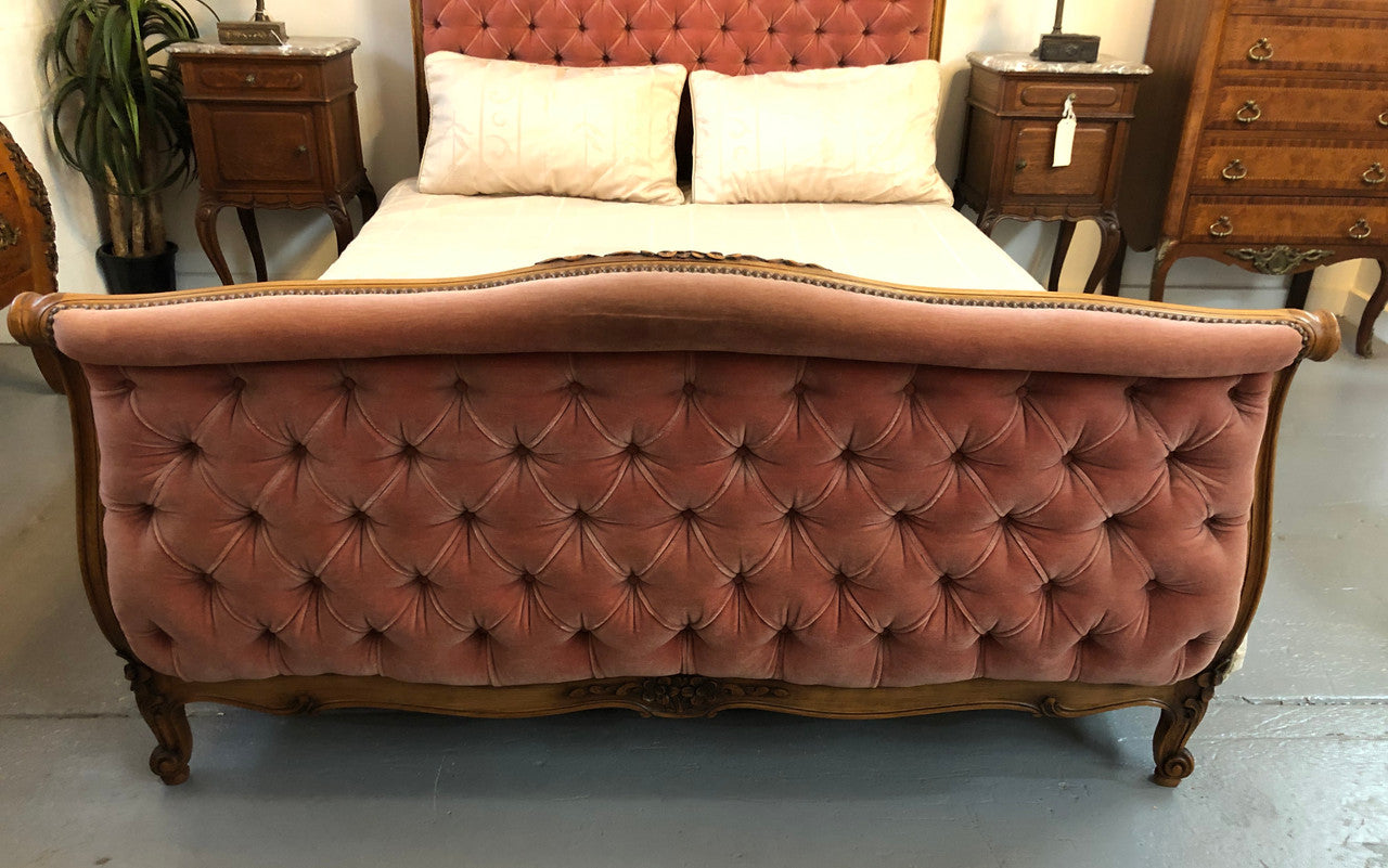 Beautiful French Walnut Upholstered Bed | Antique & Vintage | Moonee Ponds Antiques | Australia Wide Delivery