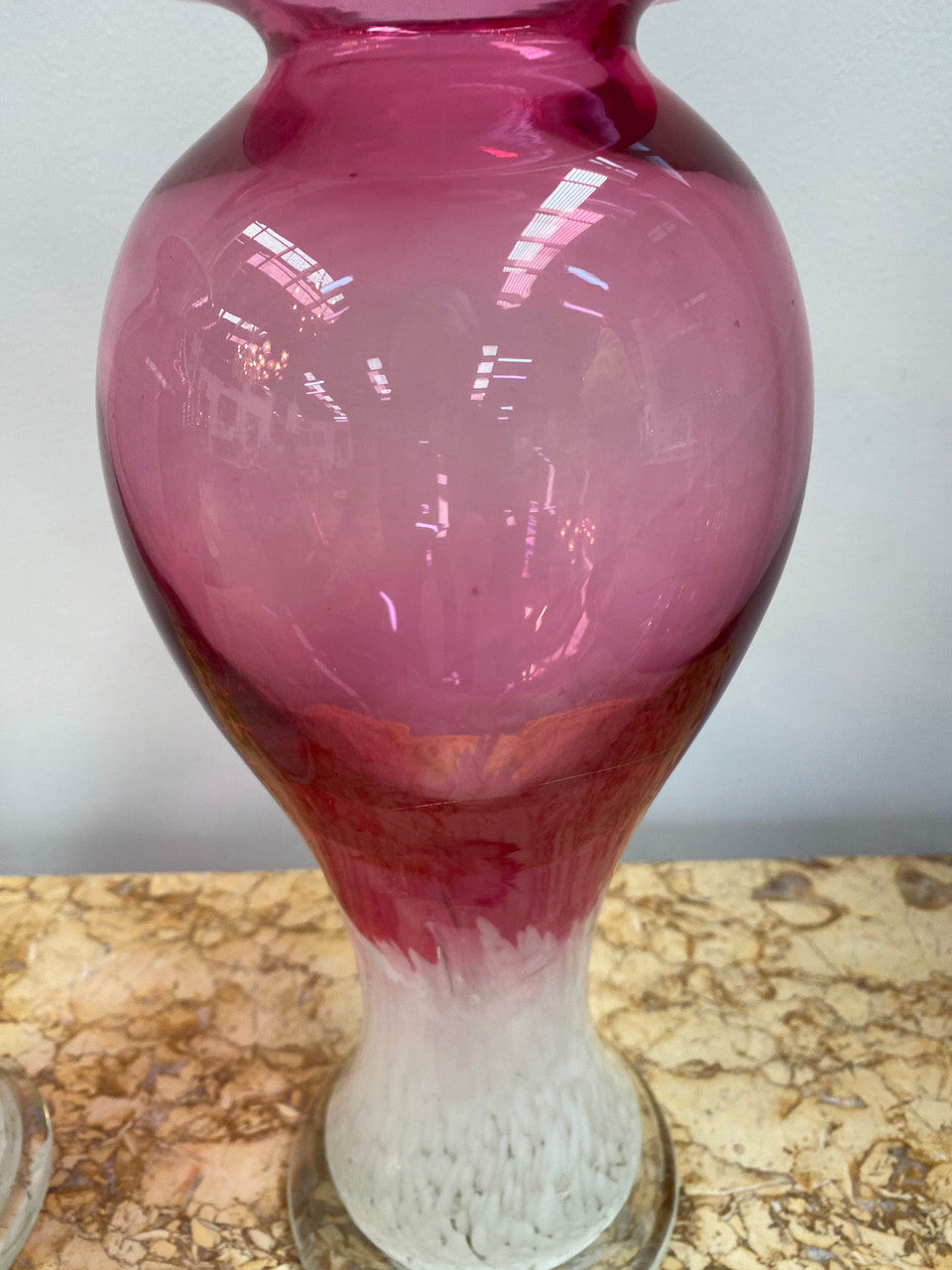 Pair of Large Edwardian Ruby & Milk Art Glass Vases