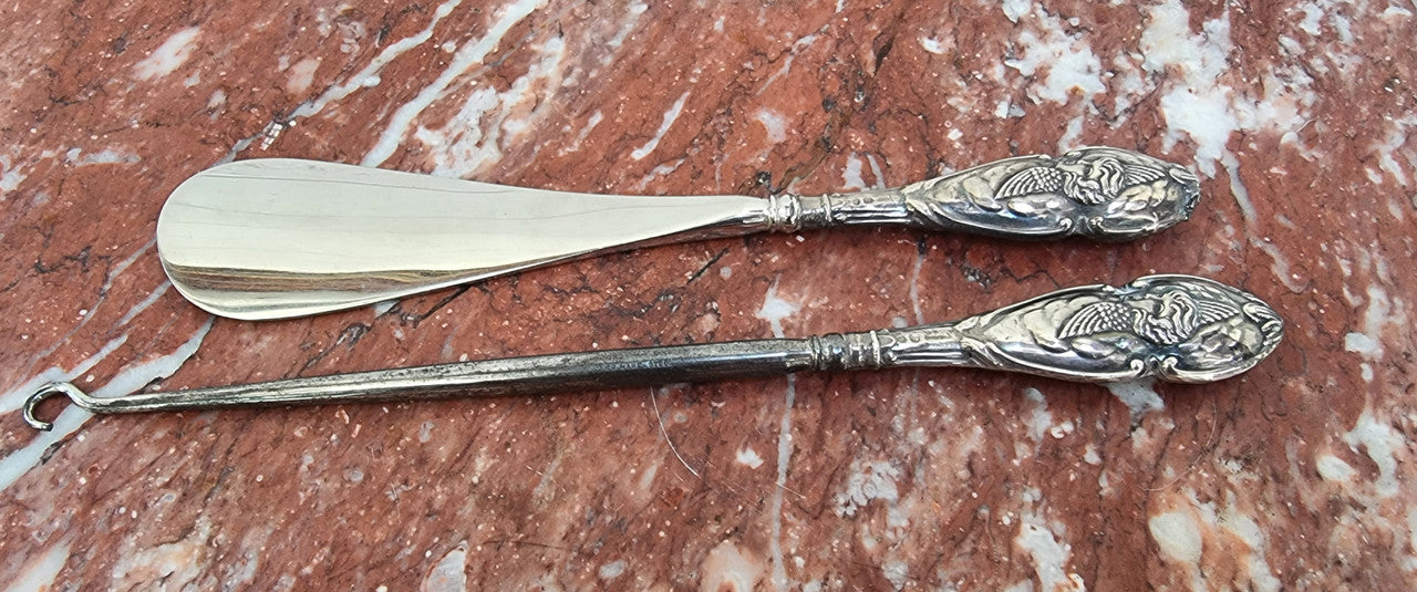 Art Nouveau Style Birmingham Silver Shoe Horn & Boot Lace Hook | Antique & Vintage | Moonee Ponds Antiques | Australia Wide Delivery