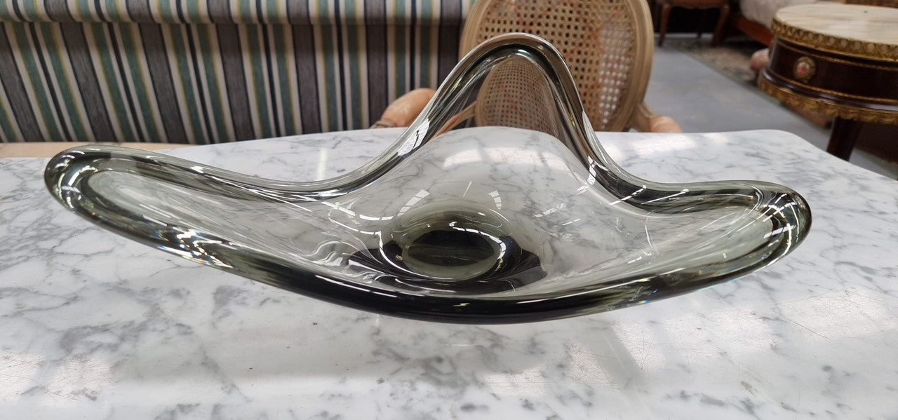 Holmegaard Danish Large Wavy Smoky Glass Bowl | Antique & Vintage | Moonee Ponds Antiques | Australia Wide Delivery