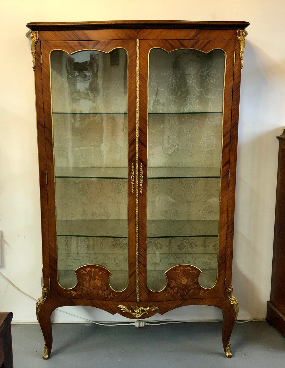 19th Century Ornate French Walnut Marquetry Inlay Display Cabinet | Antique & Vintage | Moonee Ponds Antiques | Australia Wide Delivery