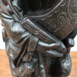 Antique Chinese hand carved Rosewood Immortal "Shou Xing" God of longevity lamp base. Profusely inlaid with brass cloisons. Meiji period Circa 1880.